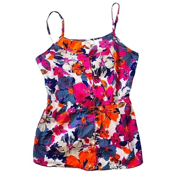 Kirra Tops - Kirra Size Small Cotton Floral Print Tank Button Up Red Pink Blue